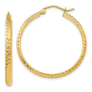 2.8mm, 14k Yellow Gold Diamond-cut Hoops, 30mm (1 1/8 Inch)